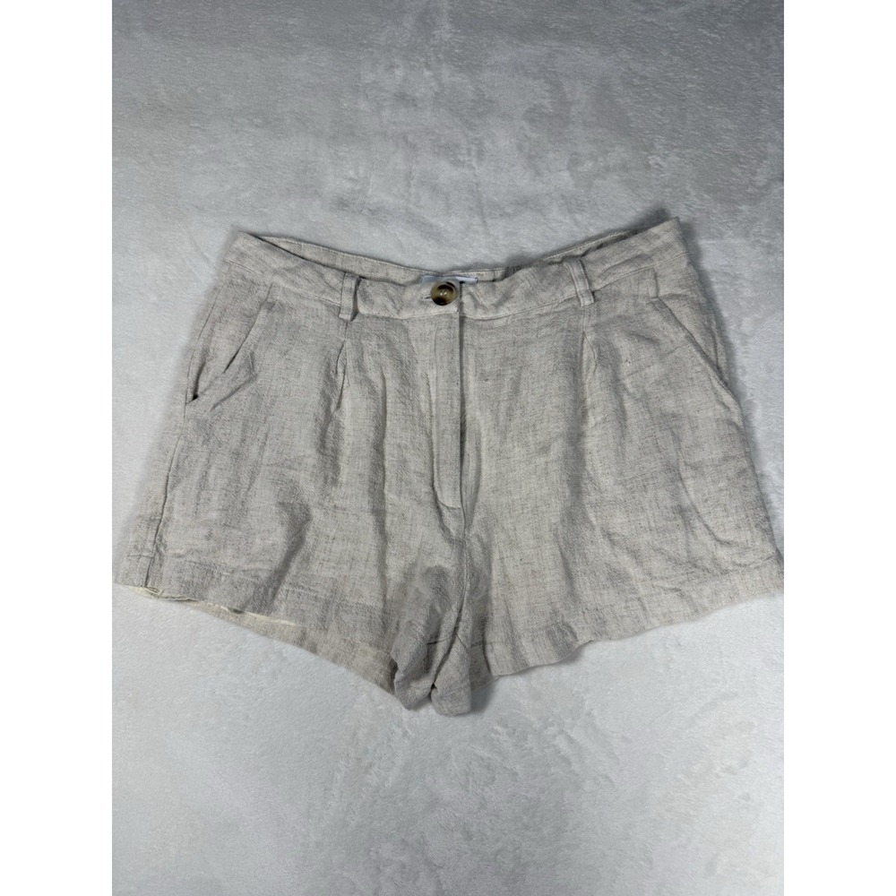Fate‎ Linen Blend Shorts Womens Medium Beige Pleated Pockets Casual Summer